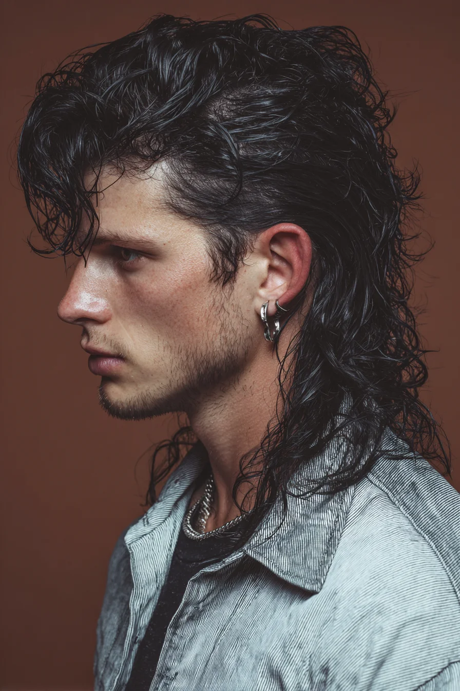 Modern Textured Wet-Look Mullet for Men