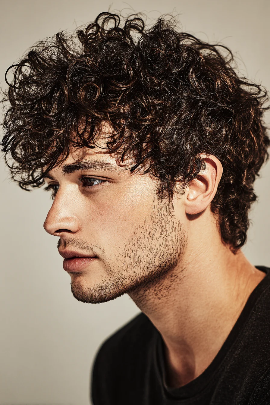 Modern Tousled Curly Crop — Mens Textured Fringe with Natural Volume