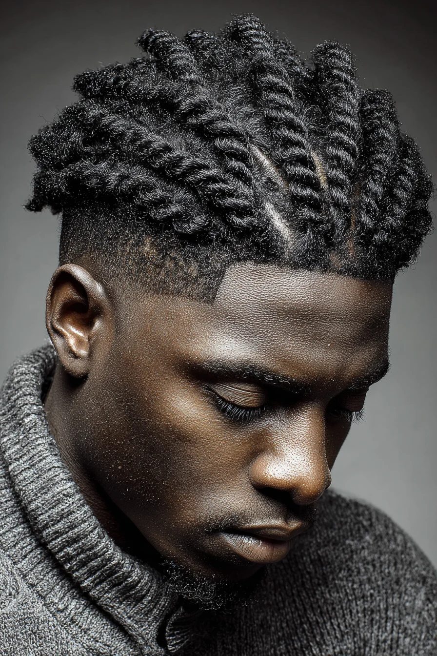 Natural Rope Twists with Low Fade - Mens Textured Hair