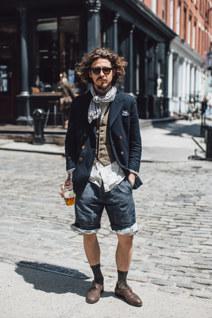 Navy Blazer and Rolled Shorts: Smart Casual Summer Street Style