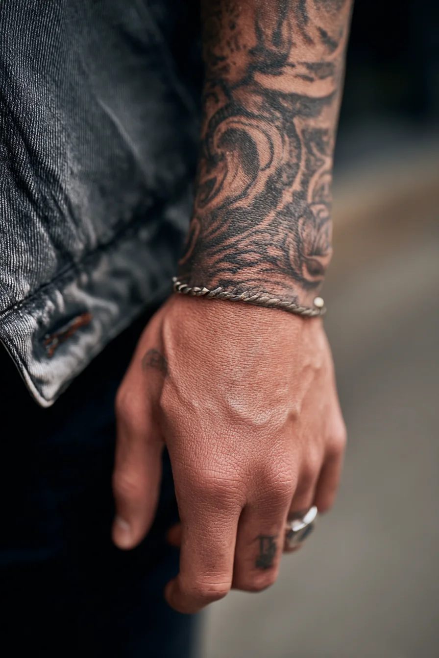 Ornamental Black & Grey Filigree Forearm Tattoo (Masculine Sleeve Accent)