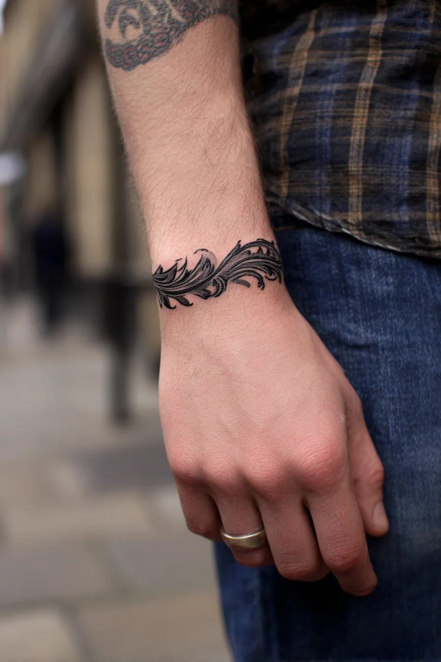 Ornamental Blackwork Filigree Wrist Armband Tattoo