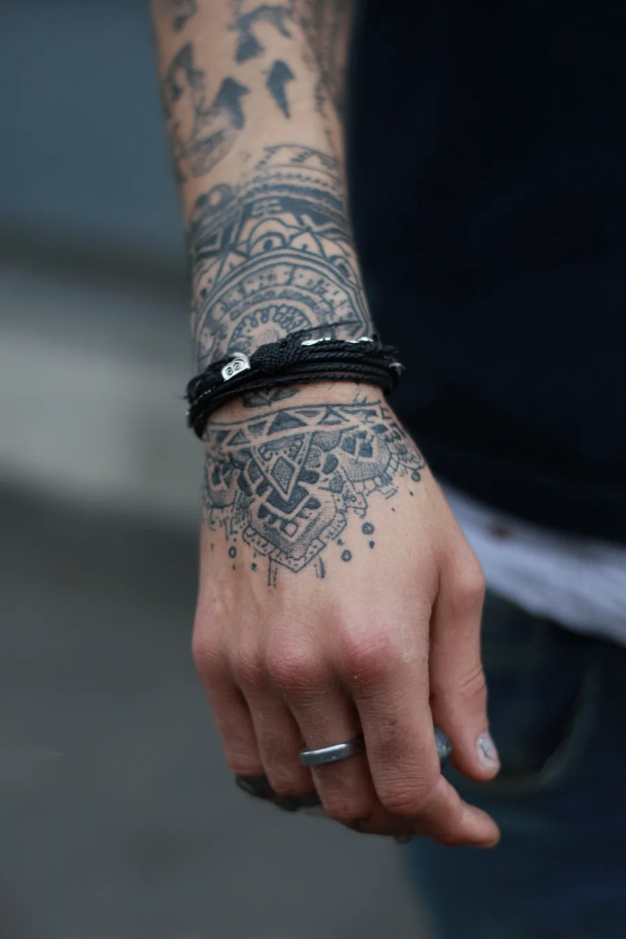Ornamental Mandala Wrist & Hand Tattoo - Geometric Blackwork