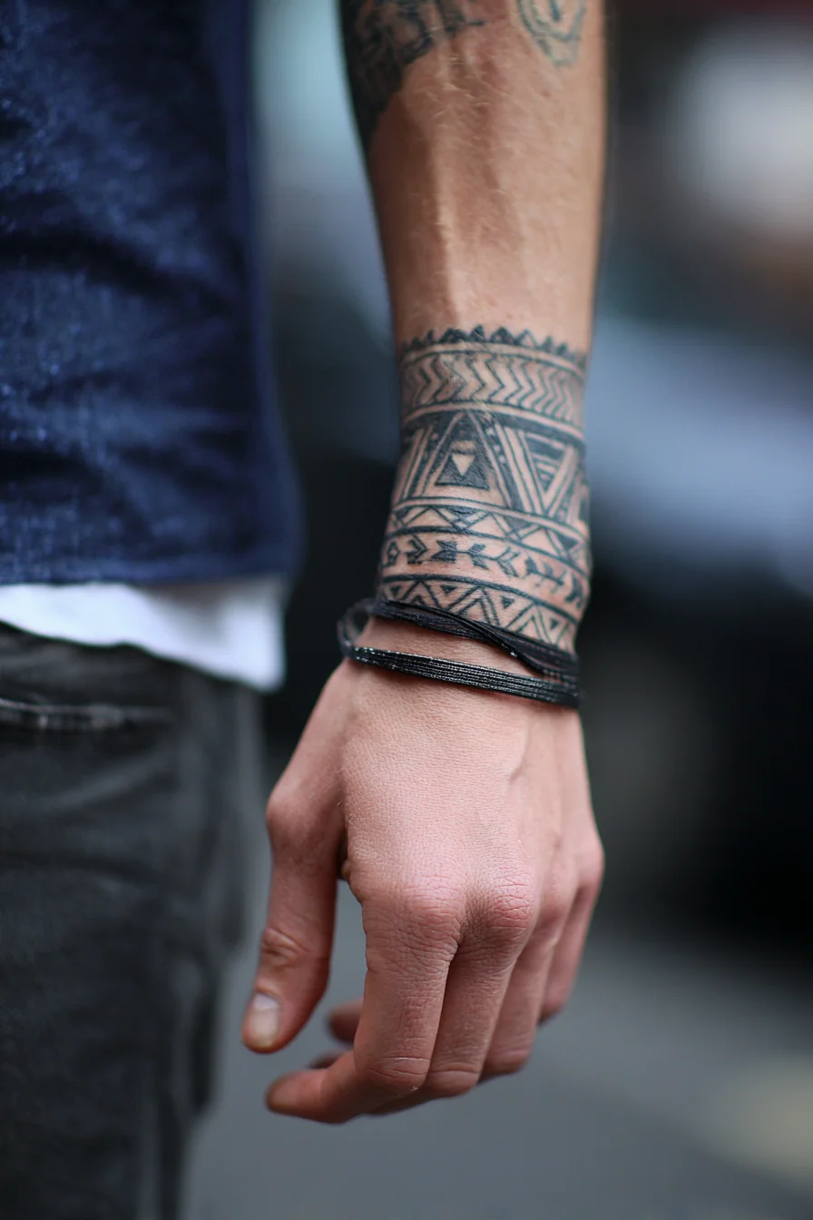 Polynesian Tribal Wrist Band — Geometric Forearm Armband Tattoo