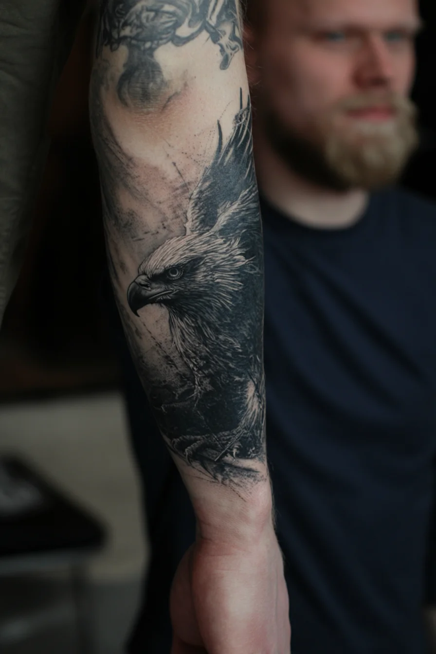 Realistic Black & Grey Eagle Forearm Tattoo — Strength, Freedom, Focus