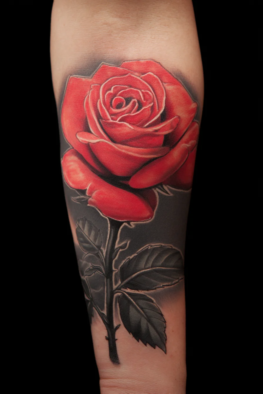 Realistic Red Rose Forearm Tattoo — Masculine Floral Design