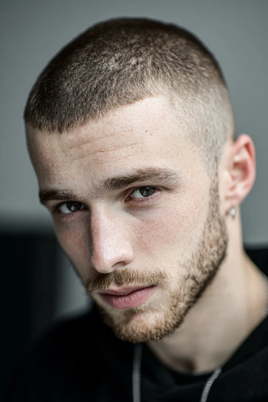Short Buzz Crop with Low Skin Fade for Men