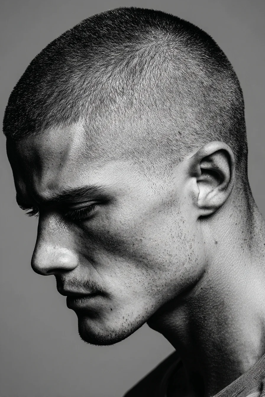 Short Buzz Cut with Low Fade — Mens Military-Style Crop