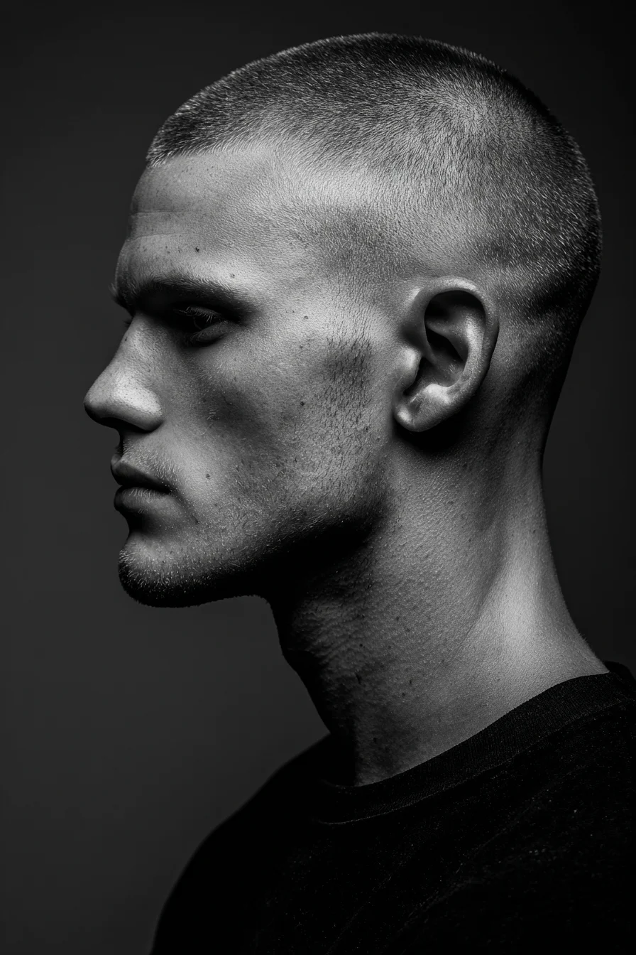 Short Buzz Cut with Low Skin Fade — Mens Clean Military Style