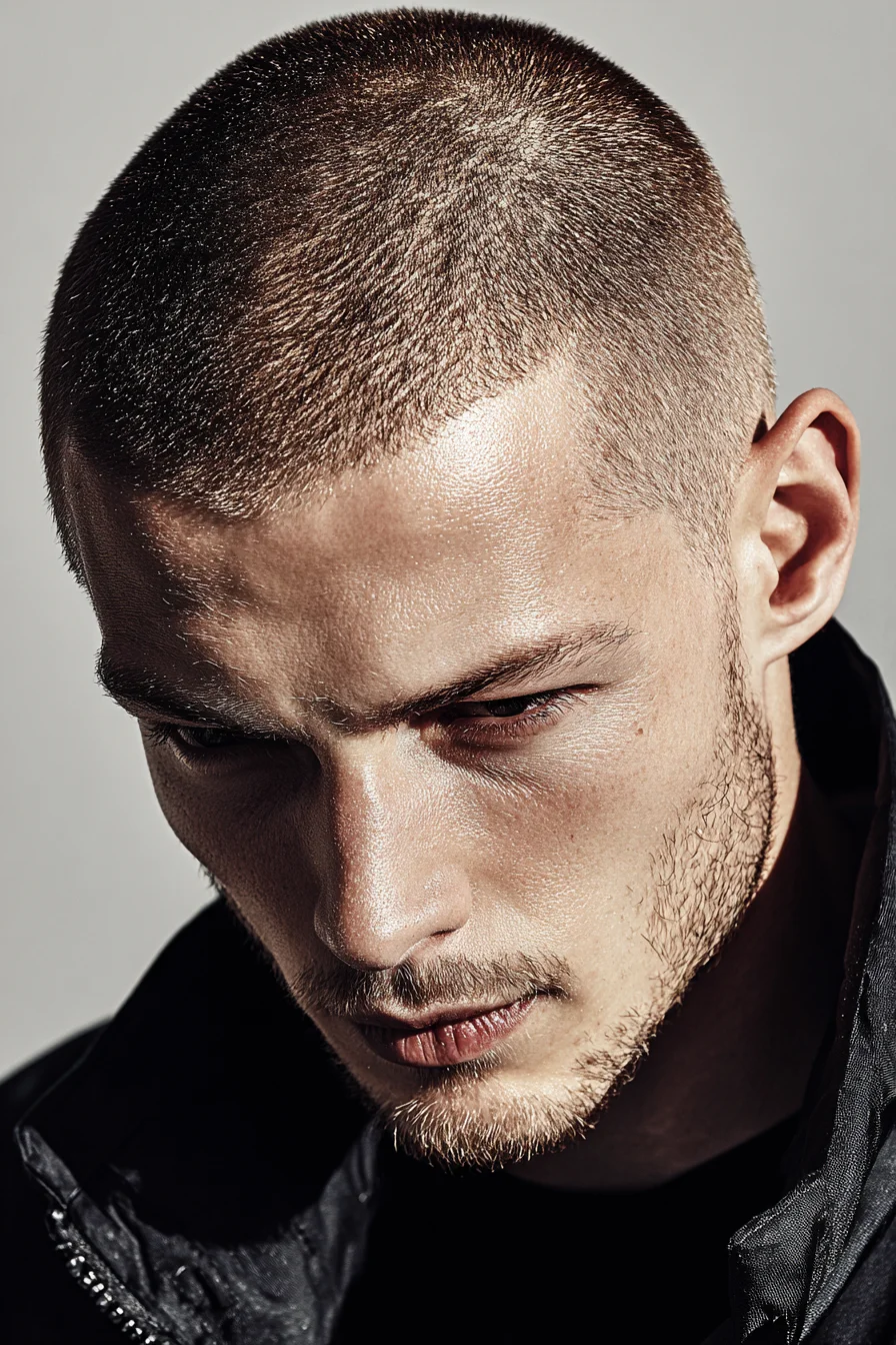 Short Buzz Cut with Tapered Sides — Low-Maintenance Mens Military Style