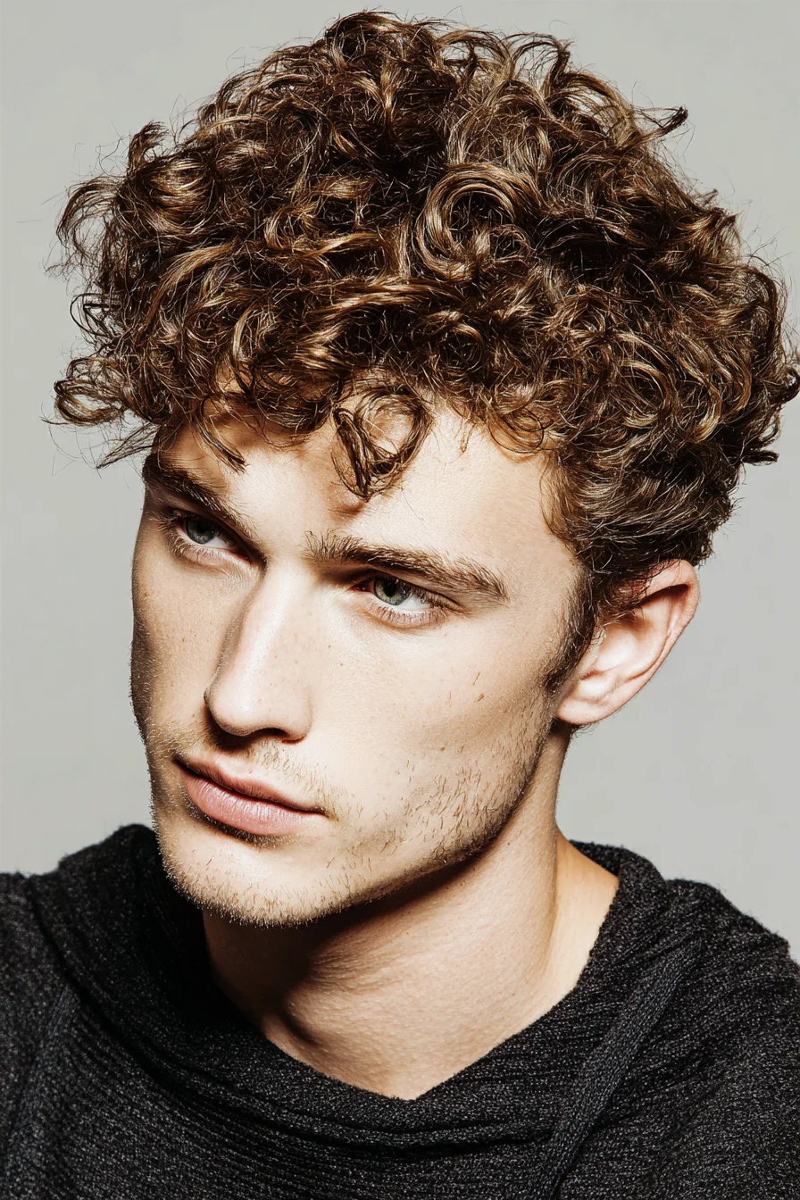 Short Curly Top with Tapered Sides — Textured Mens Curl Cut
