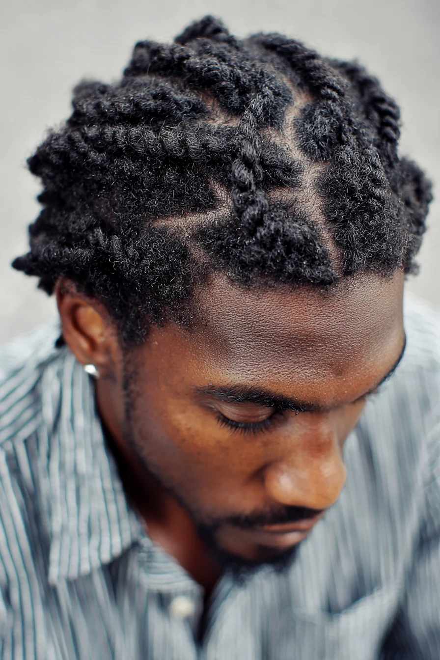 Short Textured Mini Twists for Men with Defined Partings