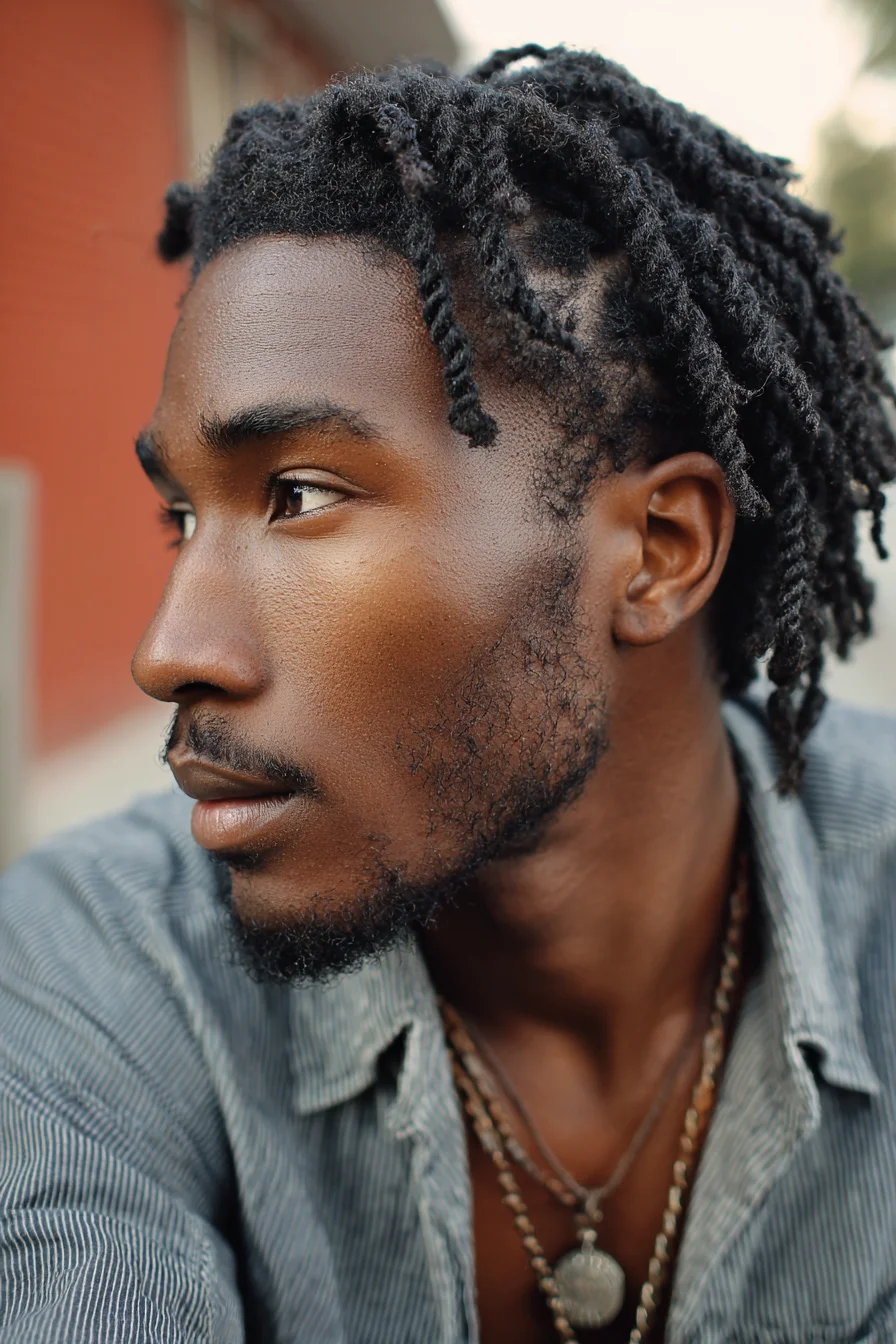Short Two‑Strand Twists with Tapered Sides — Natural Mens Hairstyle