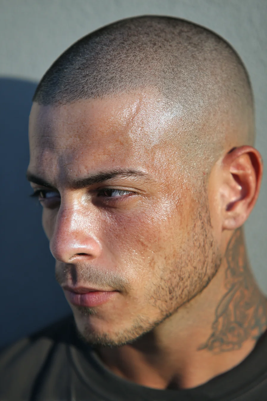 Skin‑Fade Buzz Cut with Micro Stubble — Clean Short Crop for Men