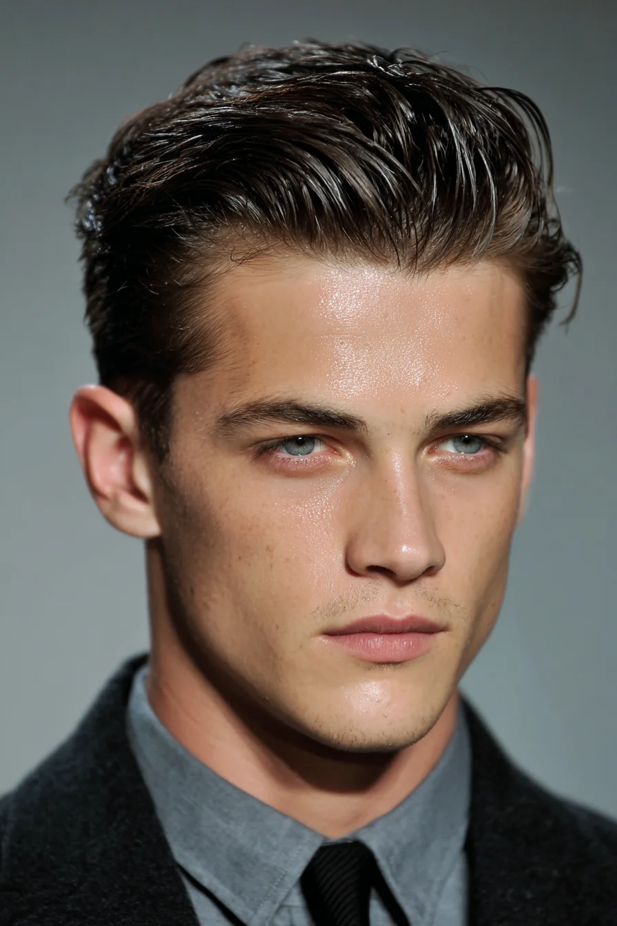 Sleek Slicked-Back Pompadour for Men with Tapered Sides