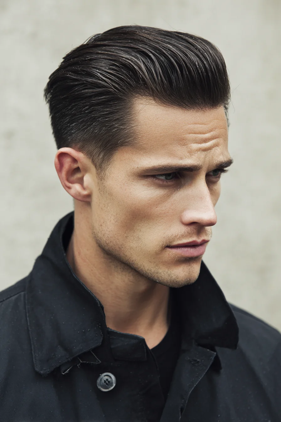 Slicked-Back Pompadour with Tapered Sides