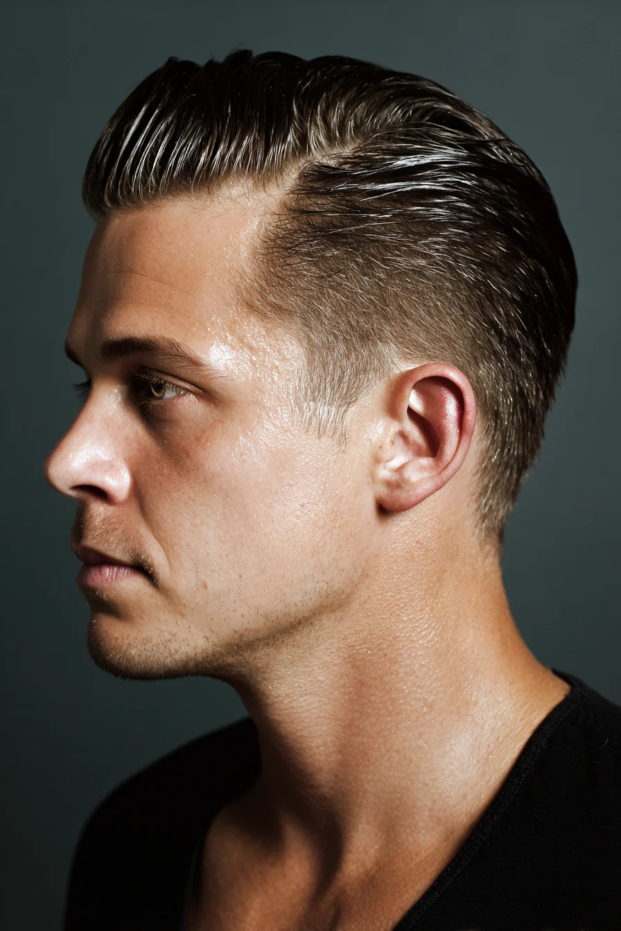 Slicked-Back Taper with Side Part — Mens Classic Pomade Hairstyle