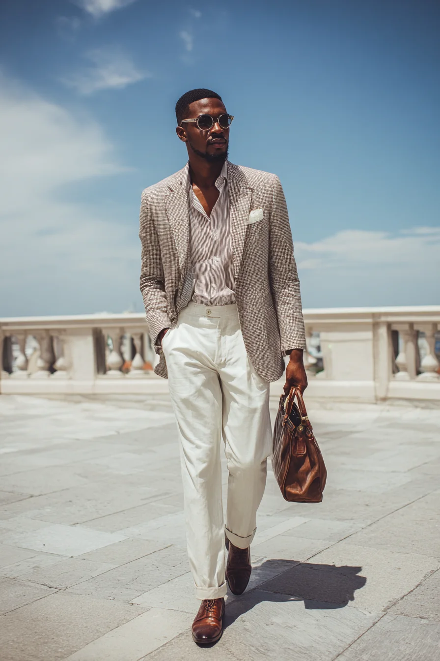Smart-Casual Summer: Linen Shirt, Textured Blazer & Cream Trousers