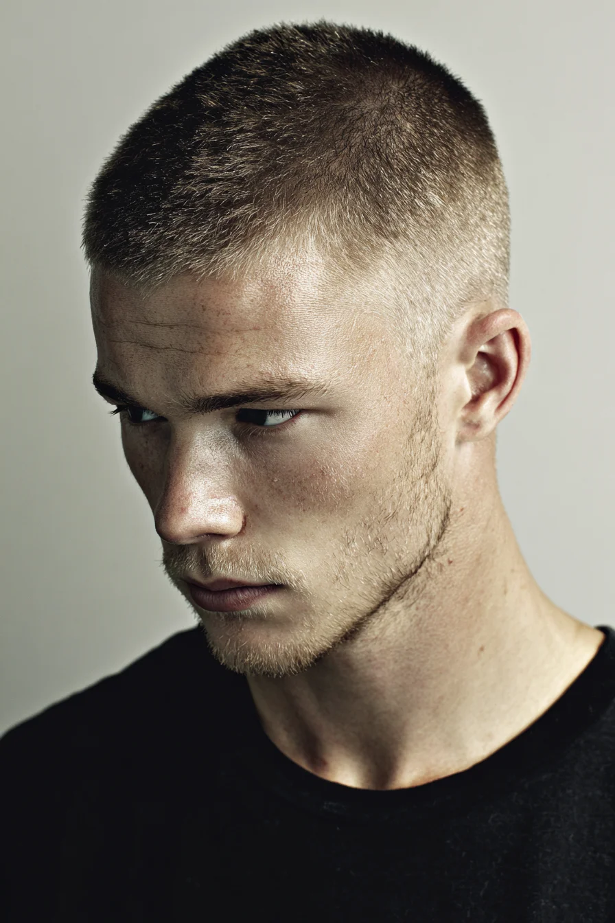 Textured Buzz Cut with Low Taper — Mens Short Back & Sides