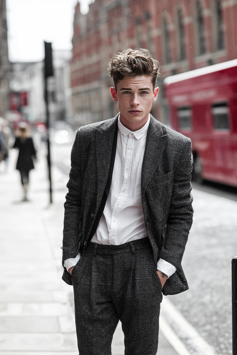 Textured Charcoal Suiting for Men — Smart Casual & Modern Tailoring