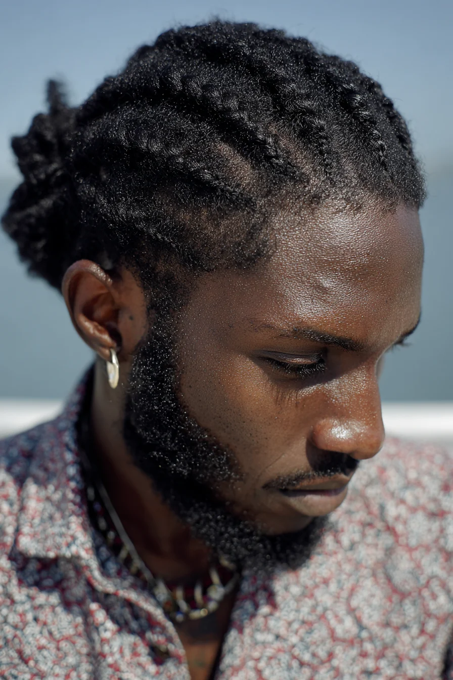 Textured Cornrows Into Low Bun — Mens Natural Hair Style