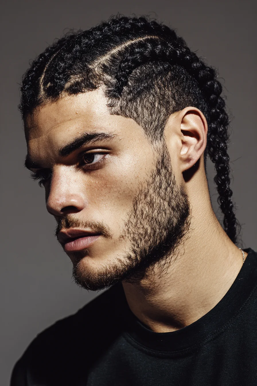 Textured Cornrows with Tapered Fade — Mens Braided Hairstyle