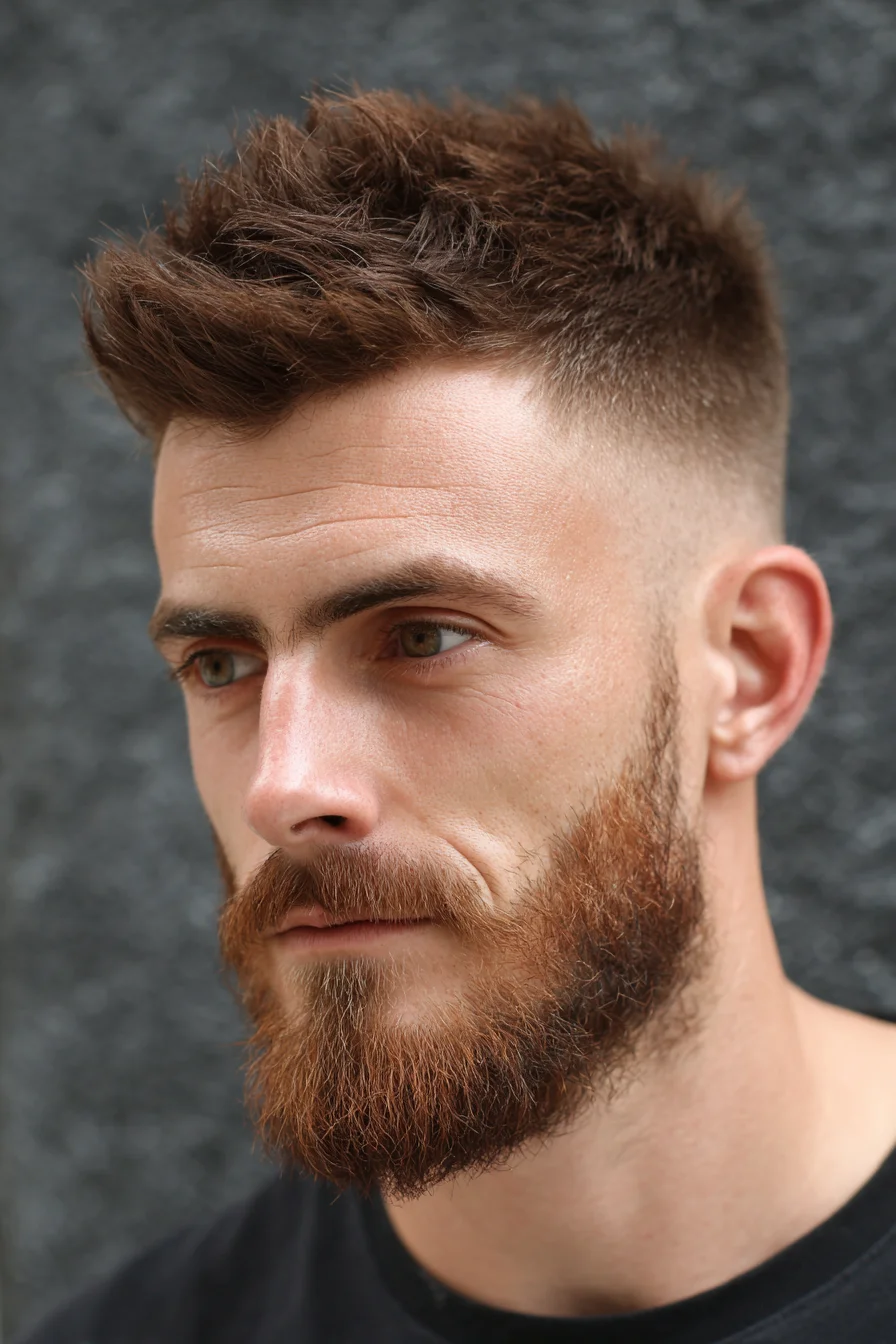 Textured Crop with Low Skin Fade and Natural Beard – Modern Mens Short Style