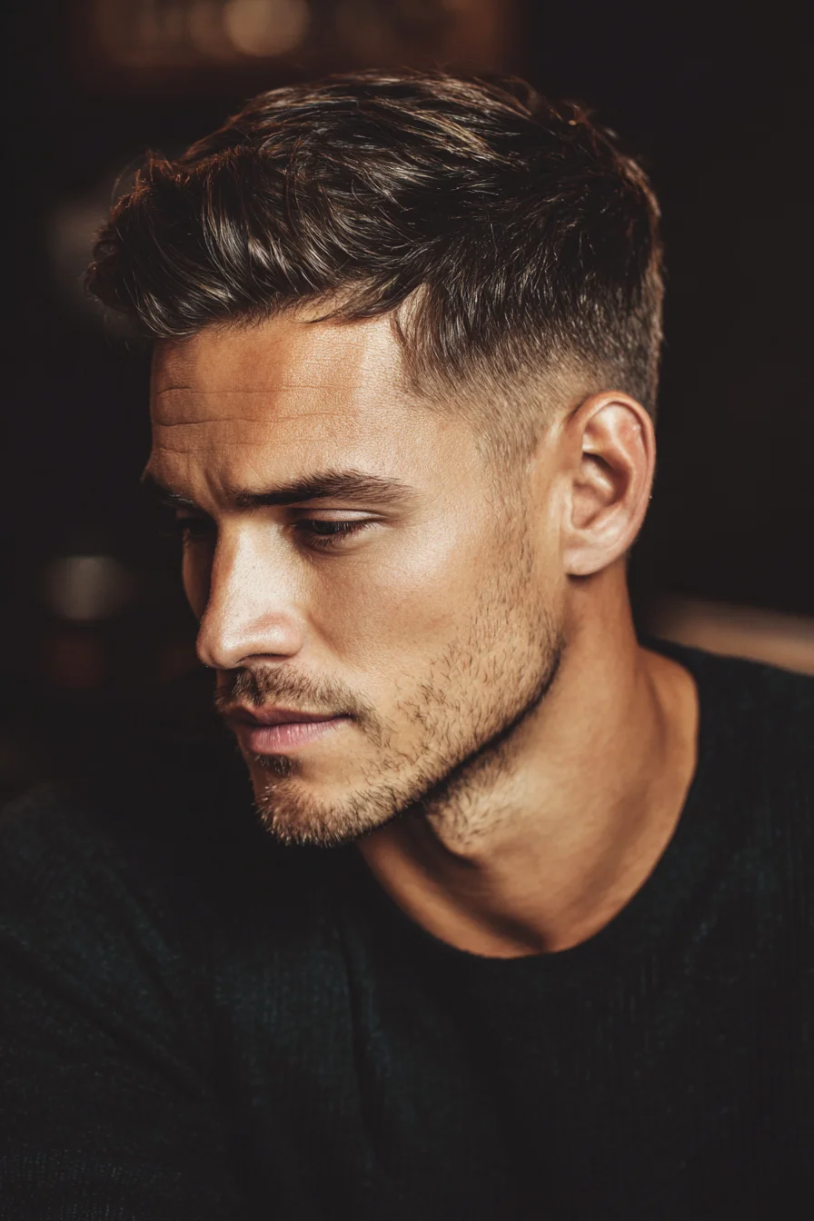 Textured Crop with Mid Fade – Short Sides, Messy Top for Men