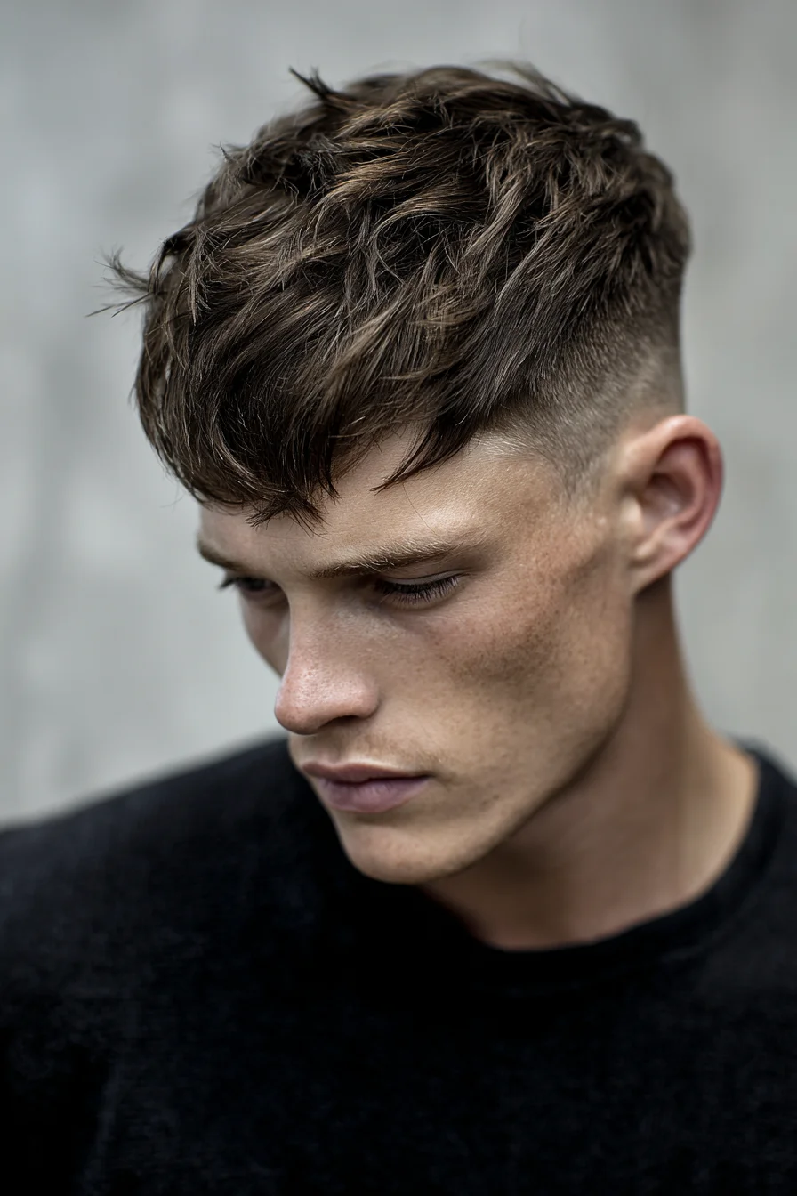 Textured Crop with Skin Fade and Messy Fringe — Mens Short Hairstyle