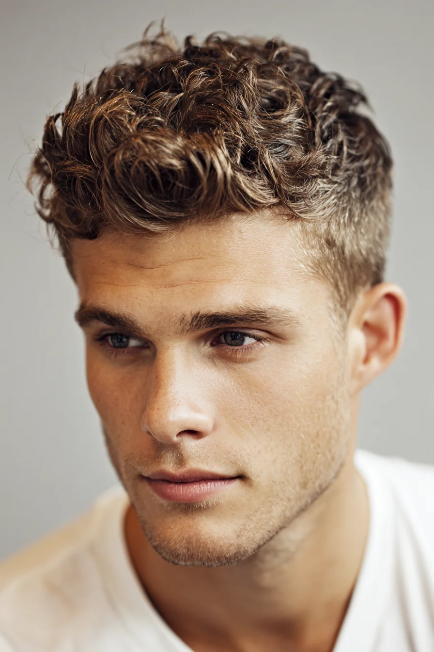 Textured Curly Crop for Men — Short Sides with Natural Volume