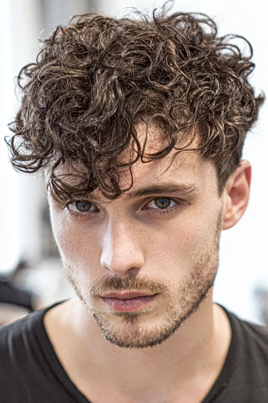 Textured Curly Crop for Men — Short Tapered Sides with Natural Fringe