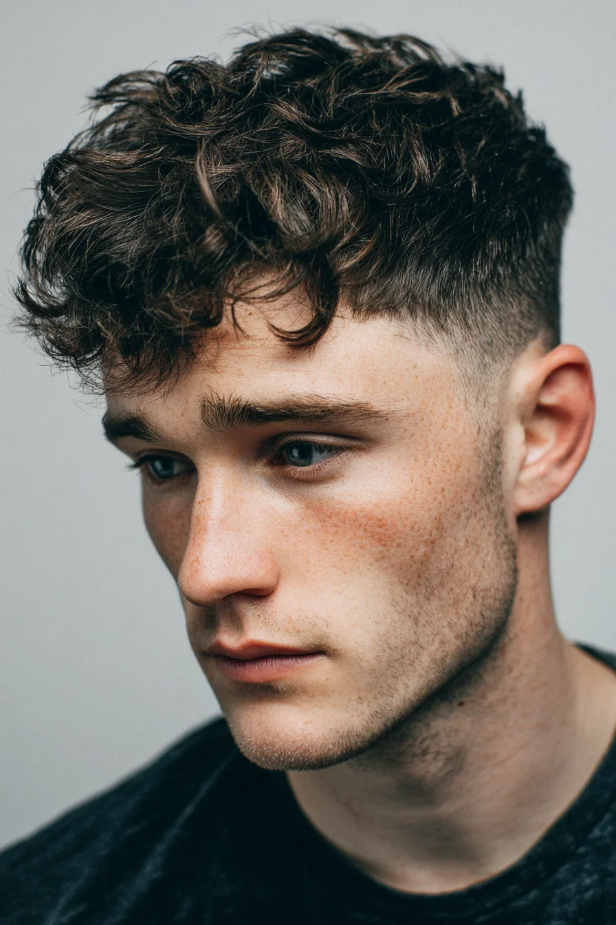 Textured Curly Crop with High Fade for Men