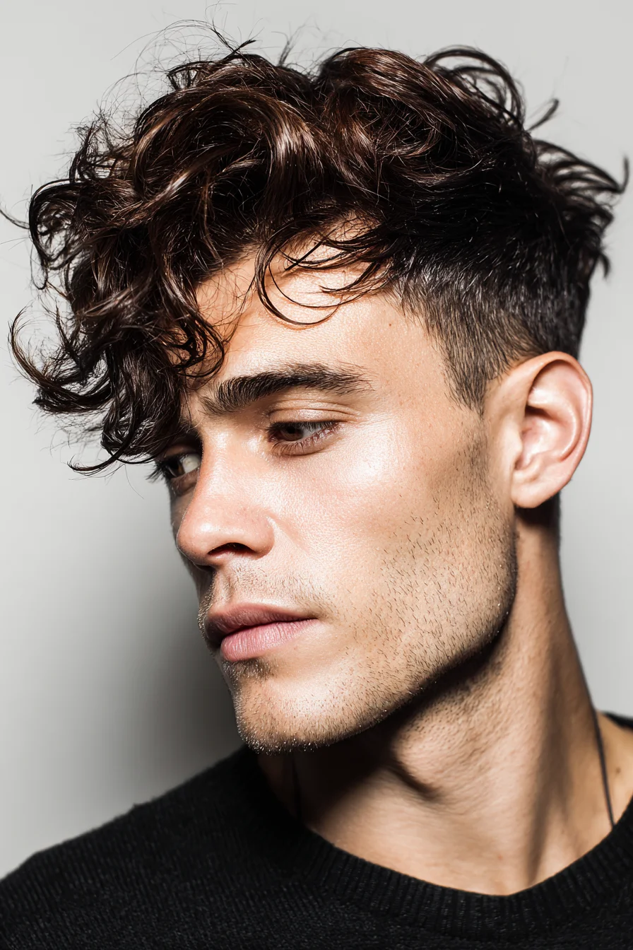 Textured Curly Crop with Low Fade — Modern Mens Tousled Hairstyle