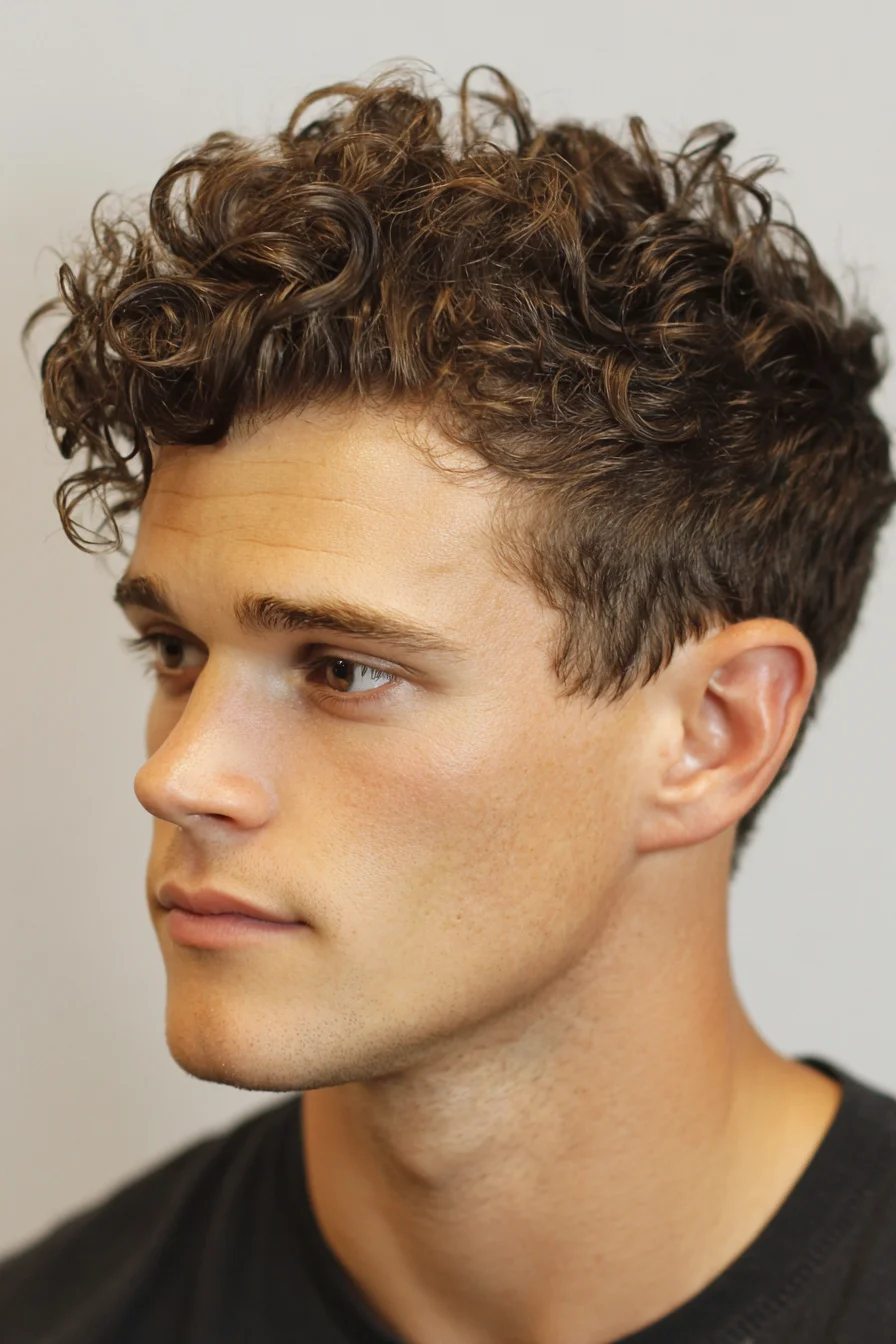 Textured Curly Crop with Tapered Sides