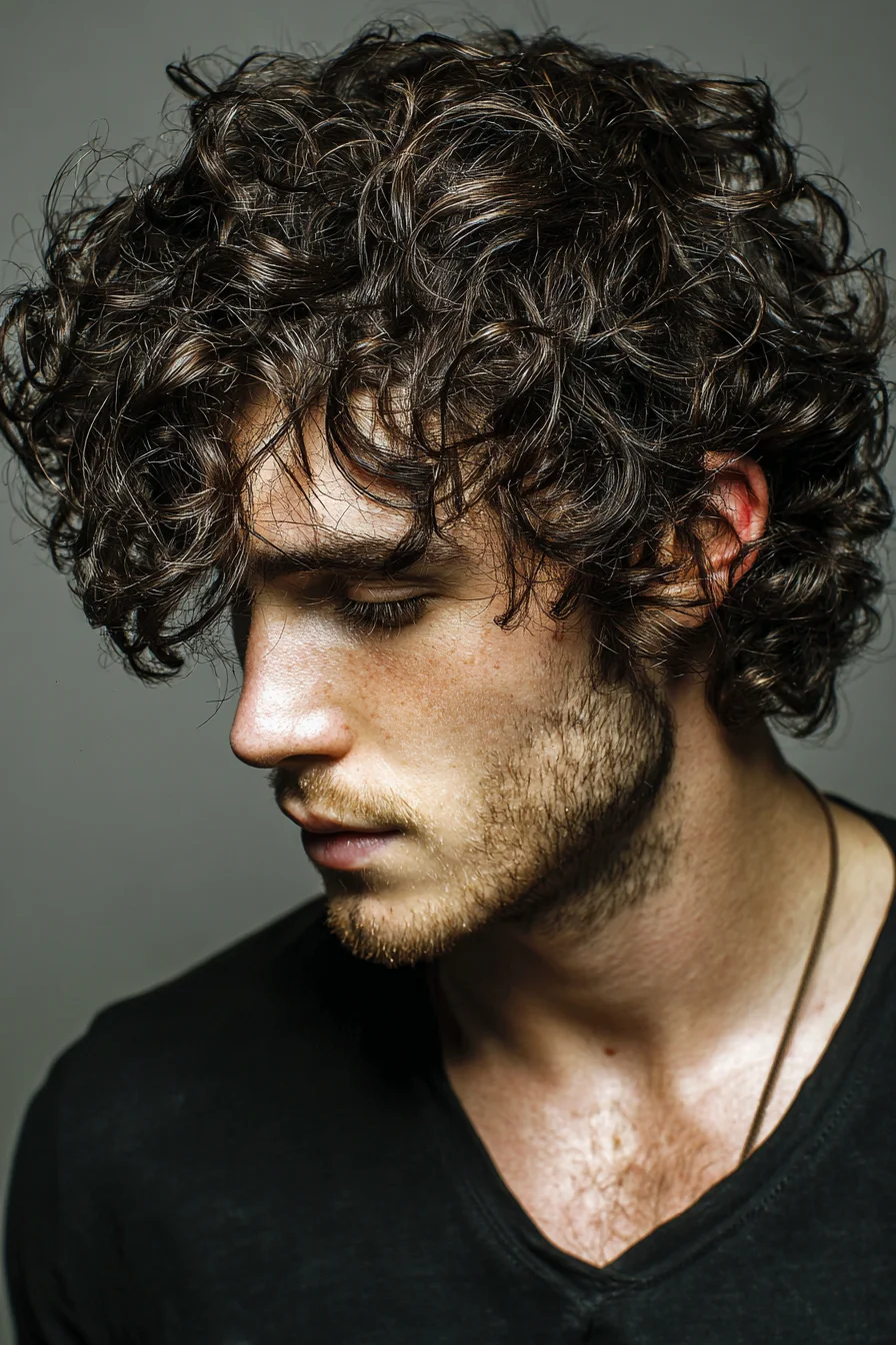 Textured Curly Fringe for Men — Medium-Length Hairstyle