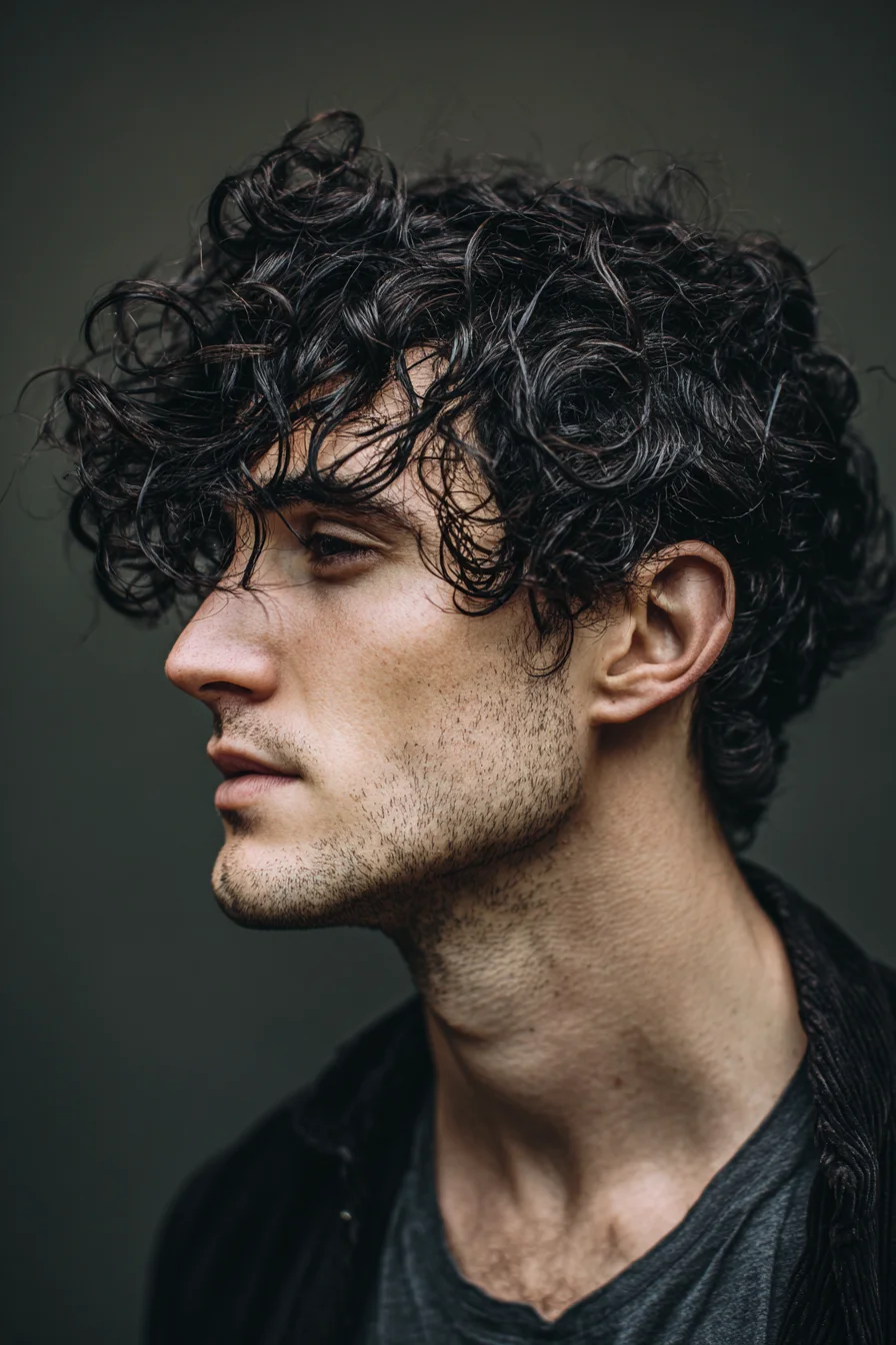 Textured Curly Fringe for Men — Medium-Length Tousled Curls