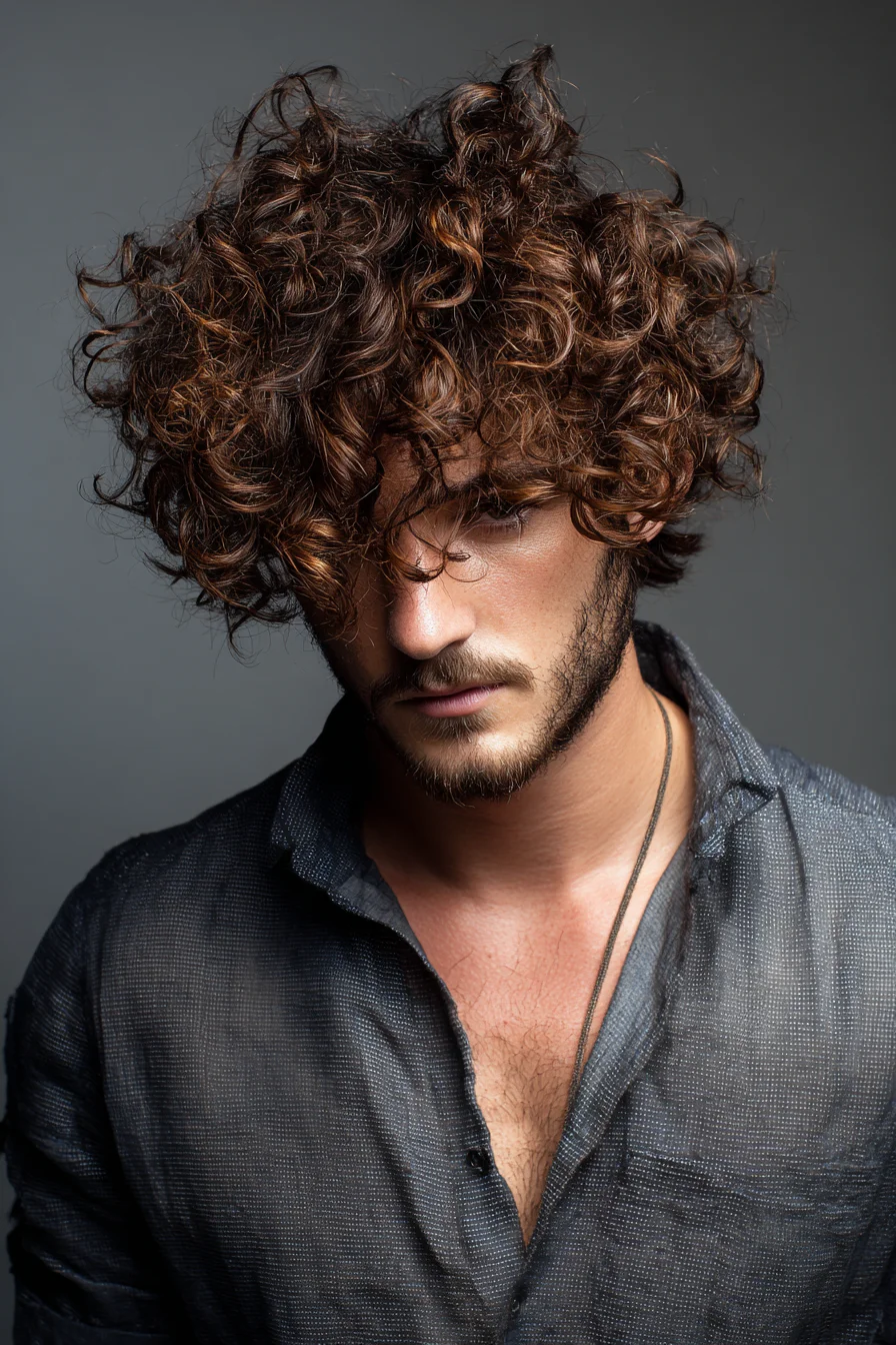 Textured Curly Fringe for Men — Medium-Length Voluminous Curls