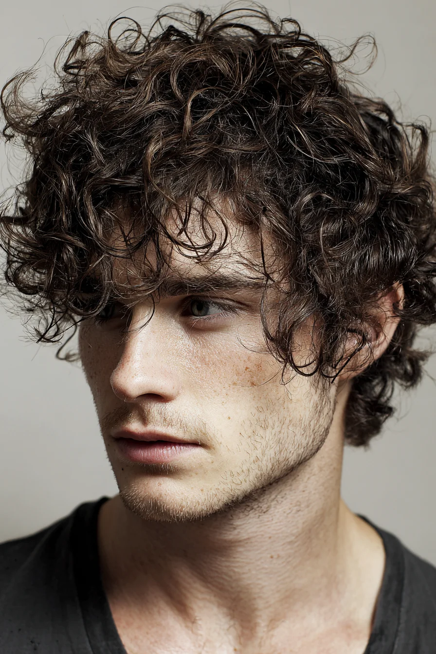 Textured Curly Fringe for Men — Tousled Medium-Length Curls