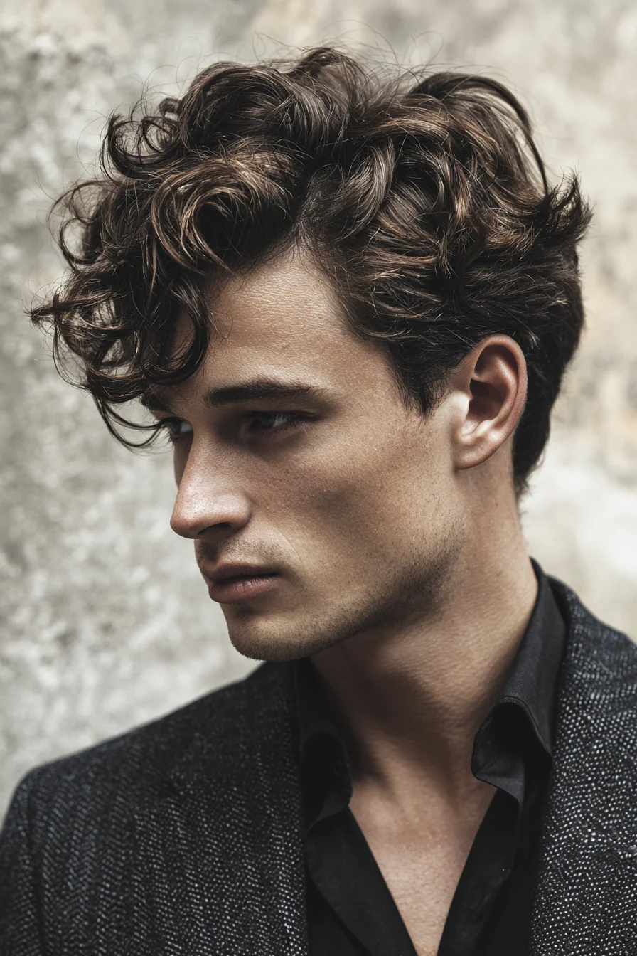 Textured Curly Fringe — Modern Tousled Wavy Mens Hairstyle