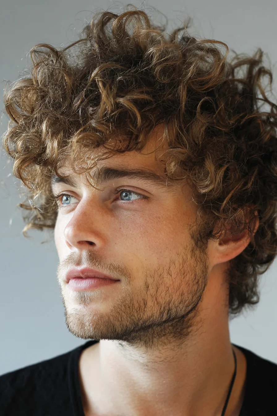 Textured Curly Medium Top with Tapered Sides