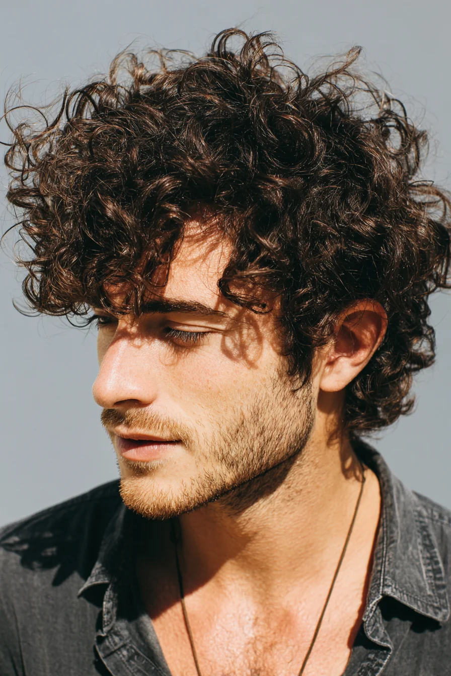 Textured Curly Mid-Length Cut for Men — Natural Volume & Tousled Finish