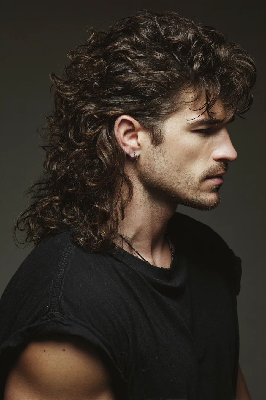 Textured Curly Mullet for Men — Modern Medium-Length Hairstyle