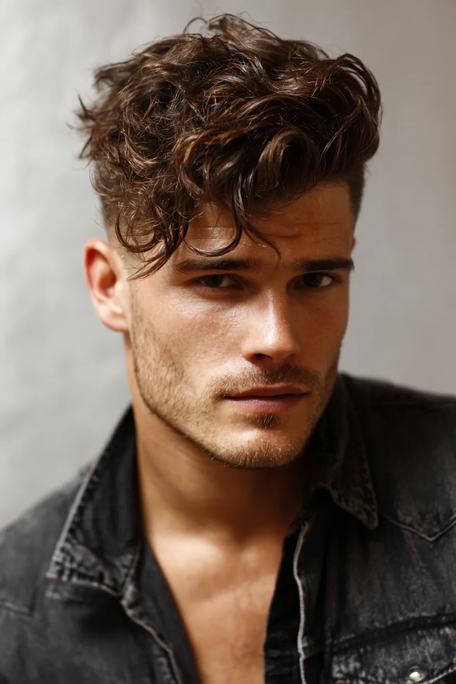 Textured Curly Quiff with Tapered Sides — Mens Wavy Hairstyle
