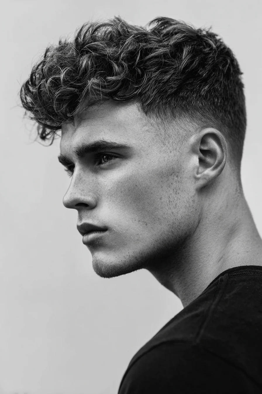 Textured Curly Top with High Fade - Modern Mens Cut