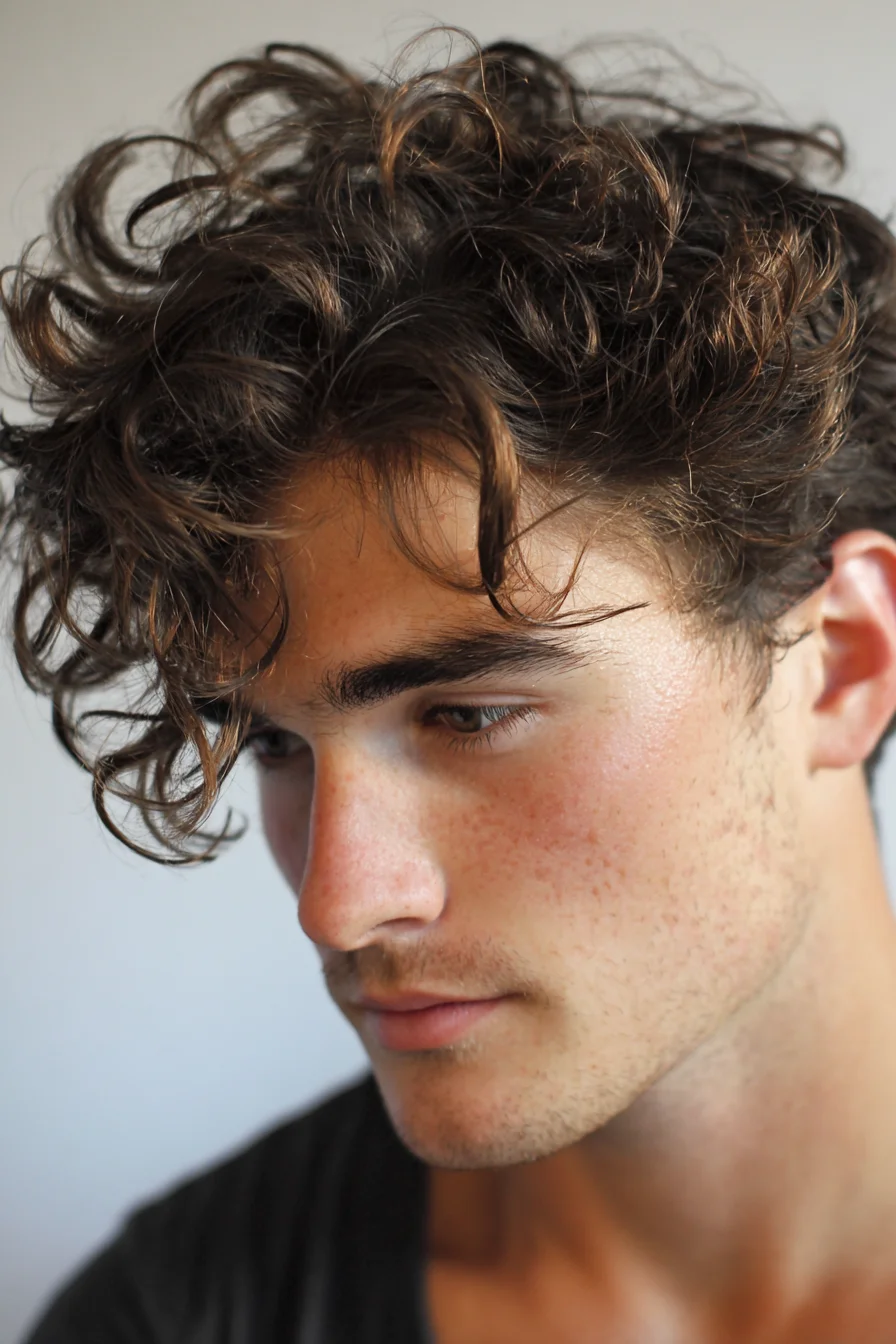 Textured Curly Top with Natural Fringe — Mens Medium-Length Curls