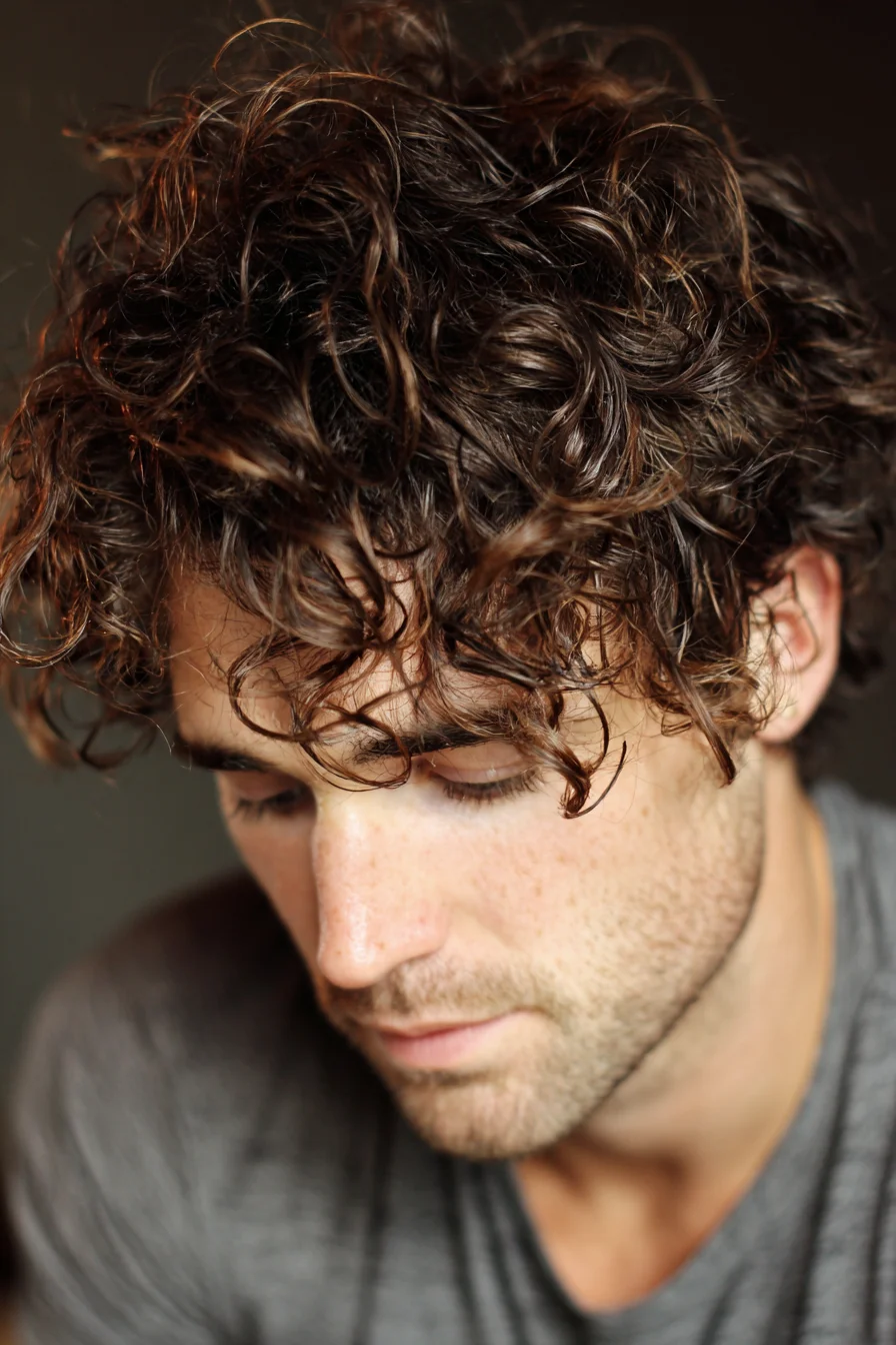 Textured Curly Top with Short Sides — Messy Natural Curls for Men