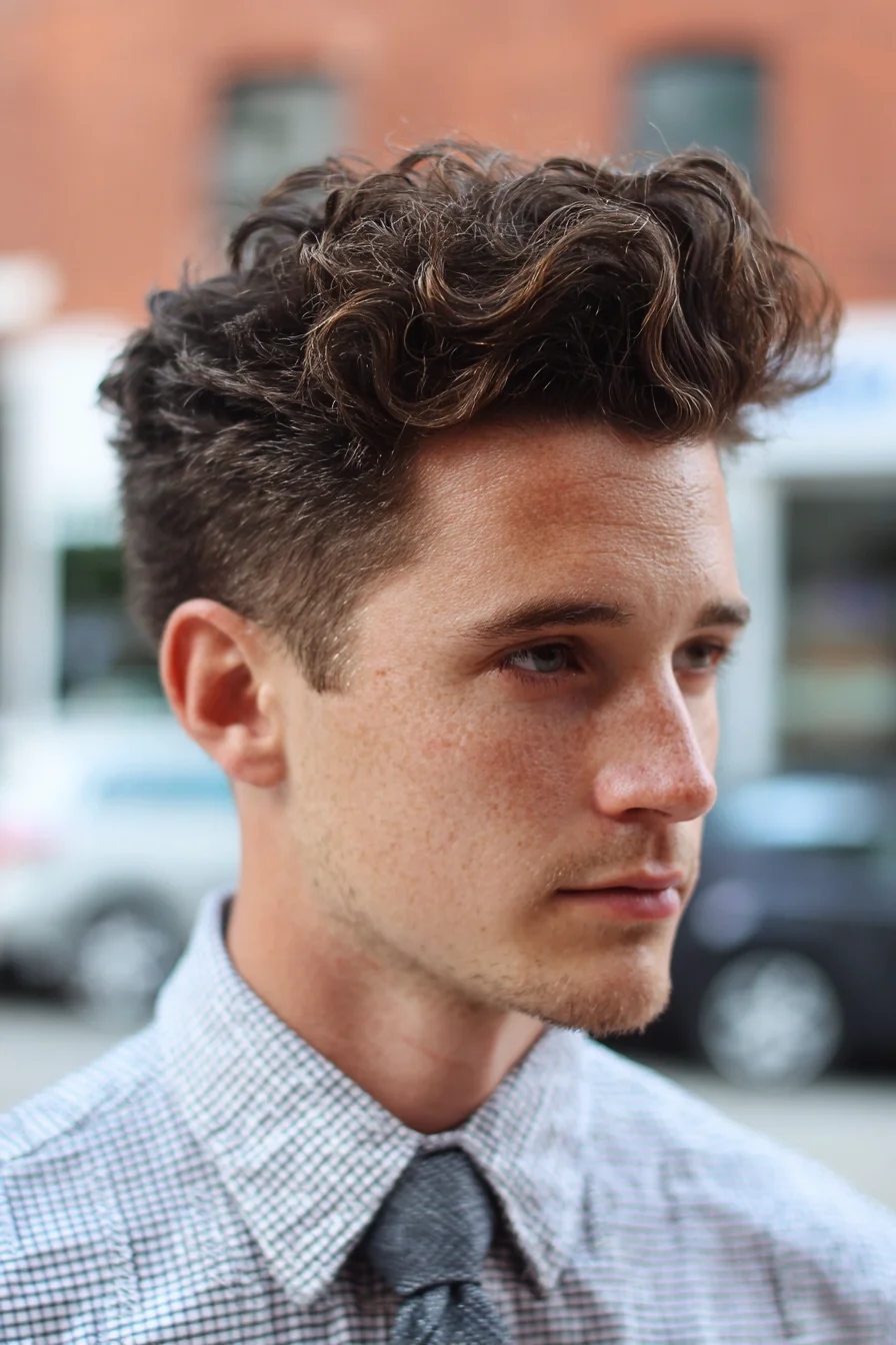 Textured Curly Top with Tapered Sides – Modern Mens Hairstyle