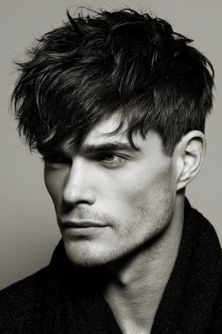 Textured Fringe Crop for Men — Messy Top with Tapered Sides