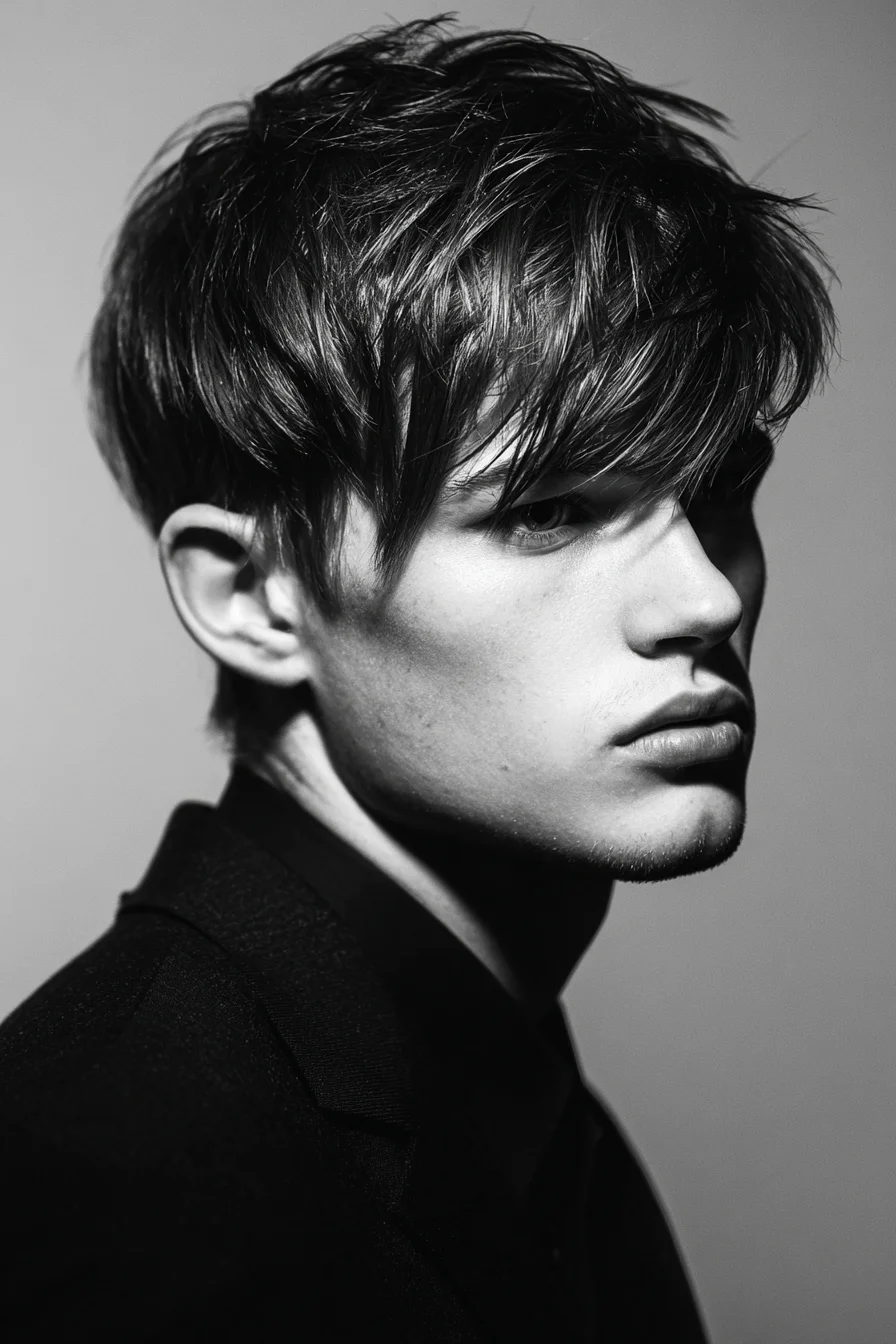 Textured Fringe Crop — Layered Messy Mens Hairstyle