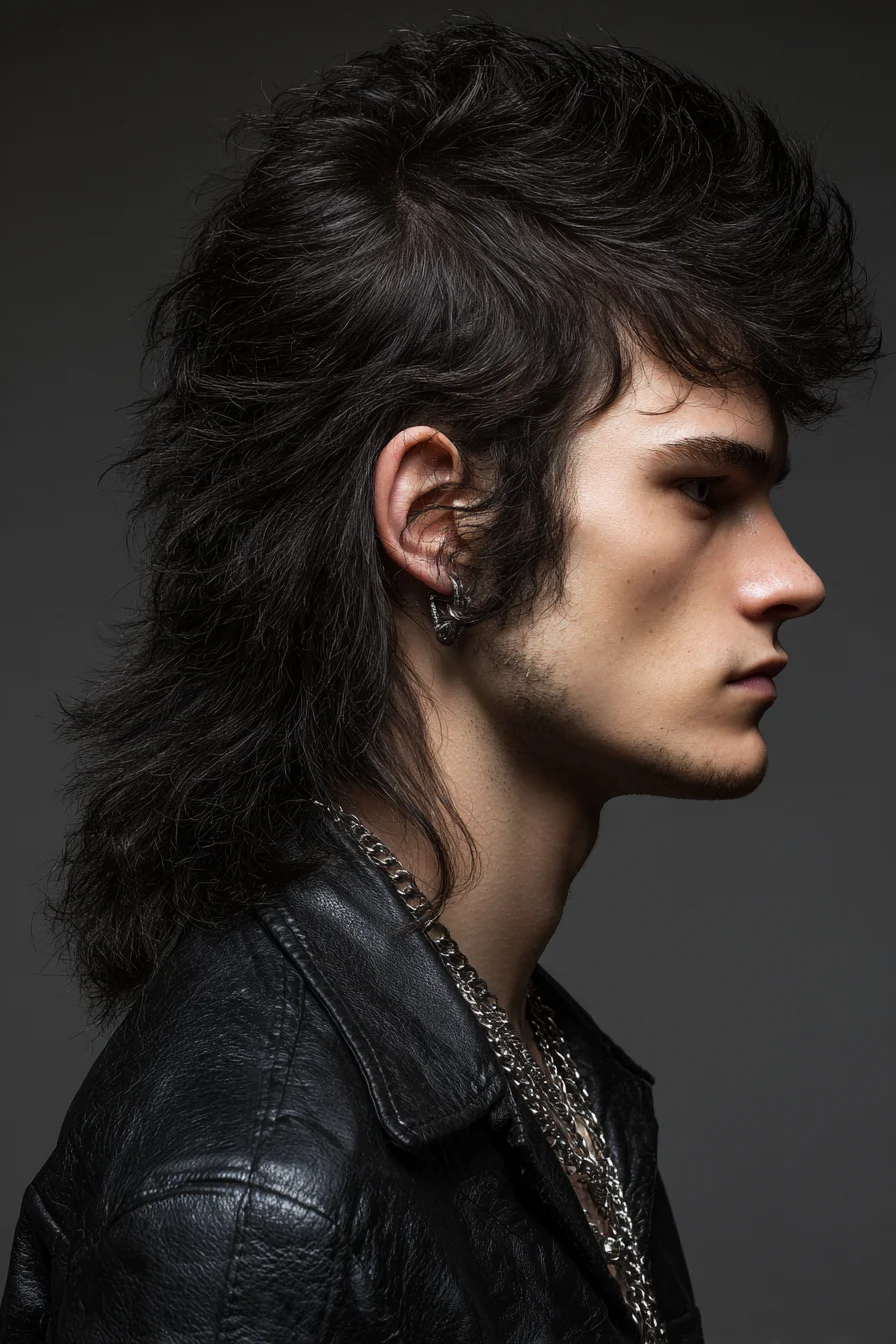 Textured Layered Mullet for Men — Shaggy Volume & Tapered Neck